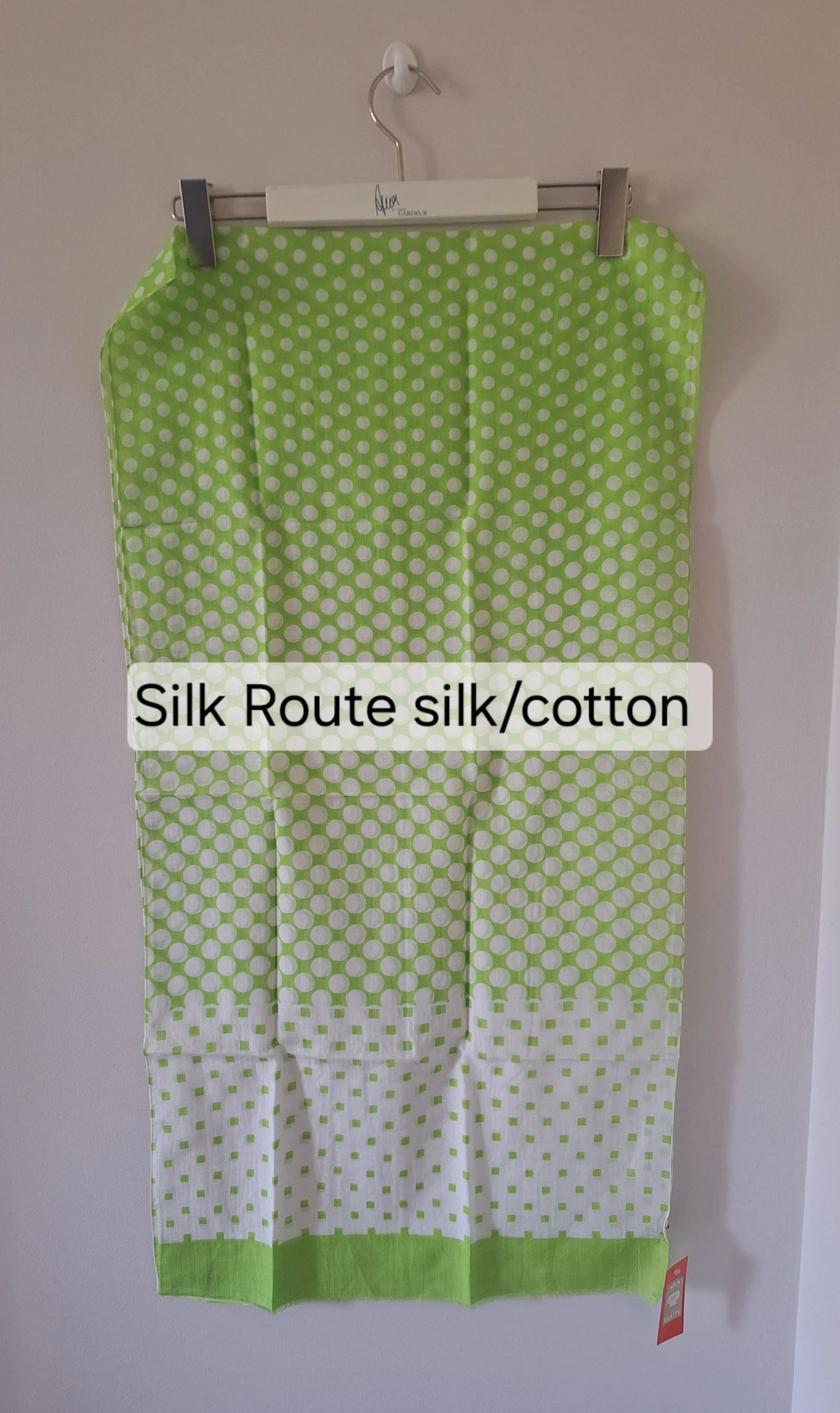 Silk Route wit met limegroen sjaal katoen met zijde
